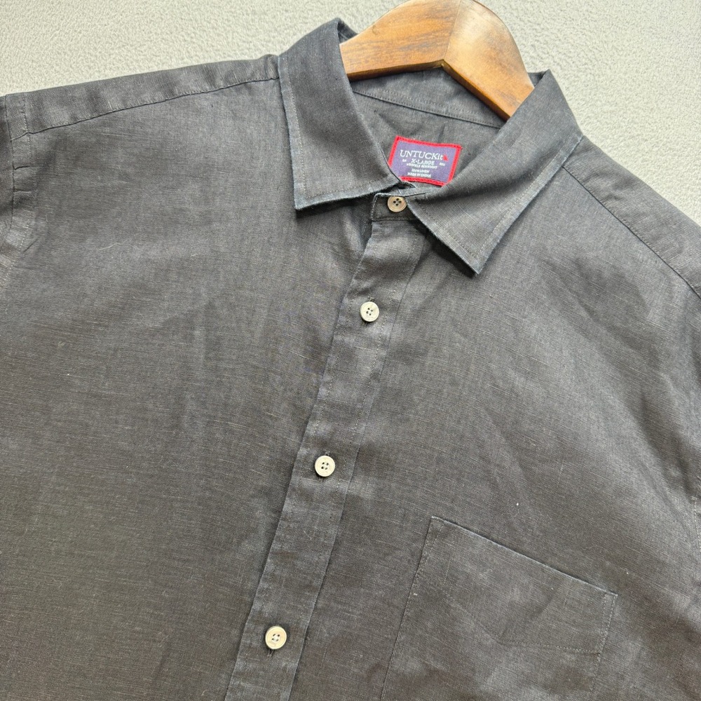 UNTUCKit Wrinkle Resistant Shirt Mens XL Black 100% Linen Short Sleeve Casual